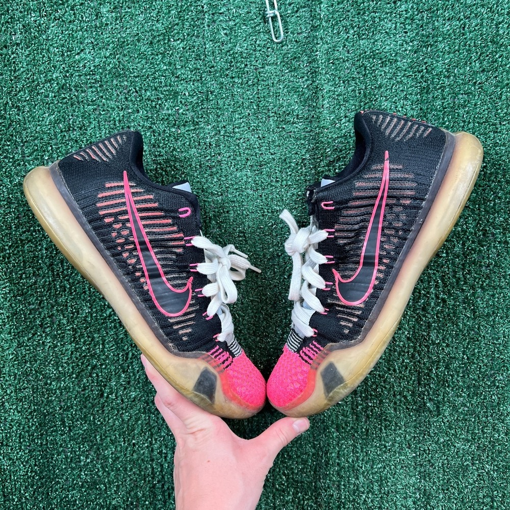 Nike Kobe 10 Elite Low HTM Mens 9 Black Pink Grey Flyknit Basketball Shoes